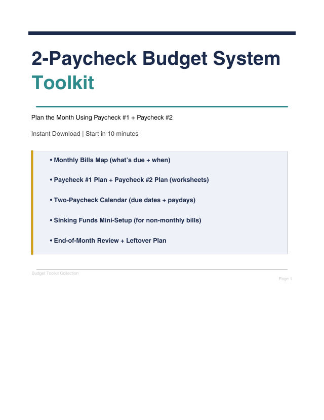 Cover page of the 2-Paycheck Budget System