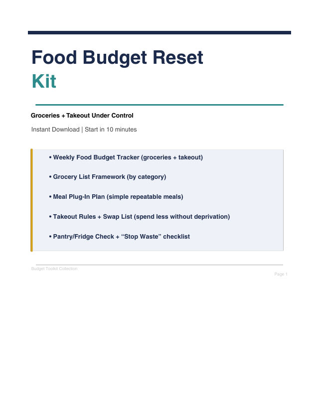 Cover page of the Food Budget Reset Kit