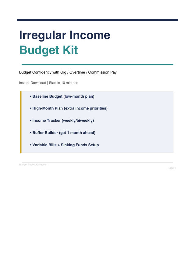 Cover page of the Irregular Income Budget Kit