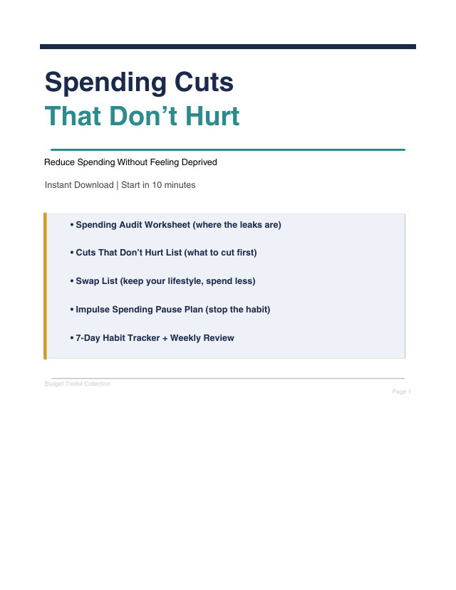 Cover page of the Spending Cuts Habit Tracker